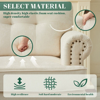 Ensemble de 3 canapés en chenille pour salon, capitonnés et cloutés, pieds en hévéa massif