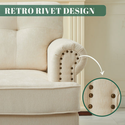 Ensemble de 3 canapés en chenille pour salon, capitonnés et cloutés, pieds en hévéa massif