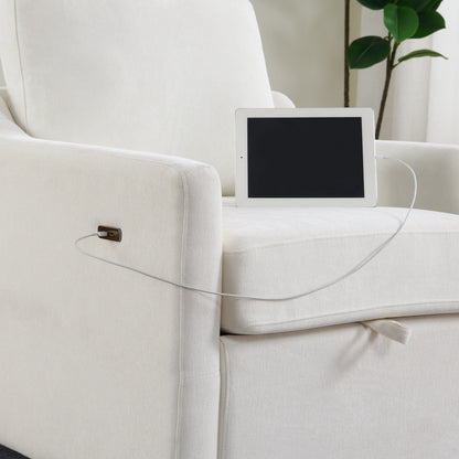 Fauteuil d'appoint pivotant en chenille - Fauteuil de chargement USB/Type-C avec poche pour livre pour salon et chambre