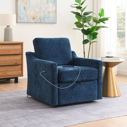 Fauteuil d'appoint pivotant en chenille - Fauteuil de chargement USB/Type-C avec poche pour livre pour salon et chambre