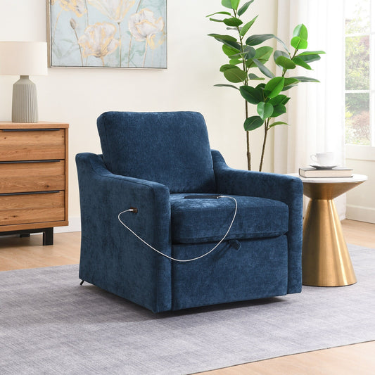 Fauteuil d'appoint pivotant en chenille - Fauteuil de chargement USB/Type-C avec poche pour livre pour salon et chambre