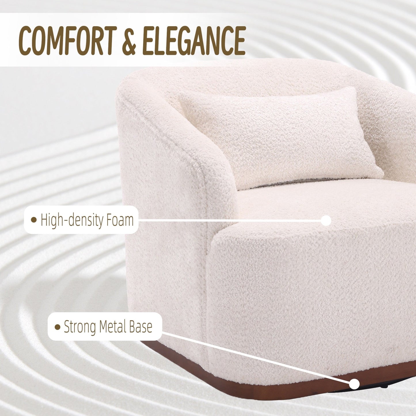 Fauteuil pivotant en chenille avec rotation à 360°, fauteuil d'appoint confortable pour salon, bureau ou salon