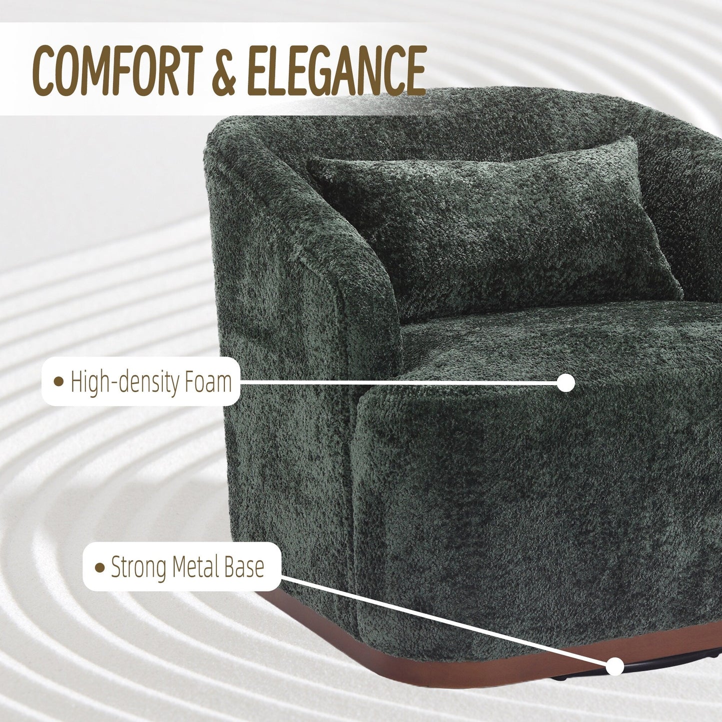 Fauteuil pivotant en chenille avec rotation à 360°, fauteuil d'appoint confortable pour salon, bureau ou salon