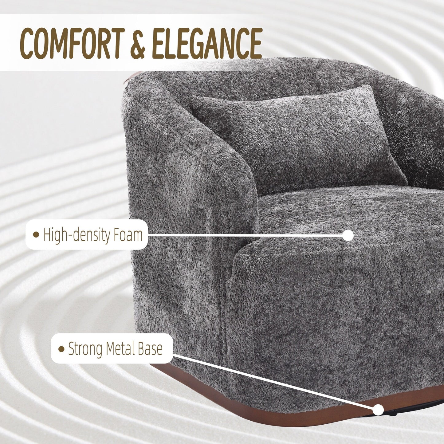 Fauteuil pivotant en chenille avec rotation à 360°, fauteuil d'appoint confortable pour salon, bureau ou salon