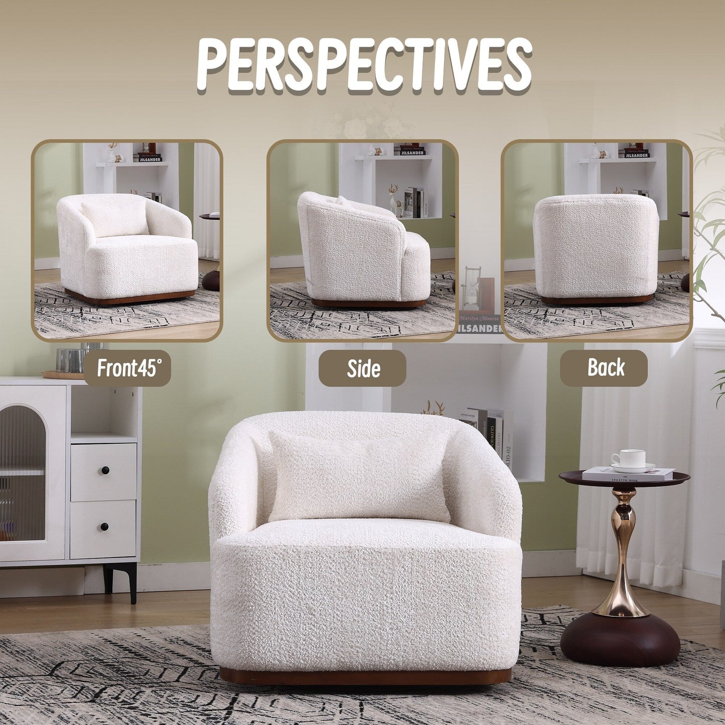 Fauteuil pivotant en chenille avec rotation à 360°, fauteuil d'appoint confortable pour salon, bureau ou salon