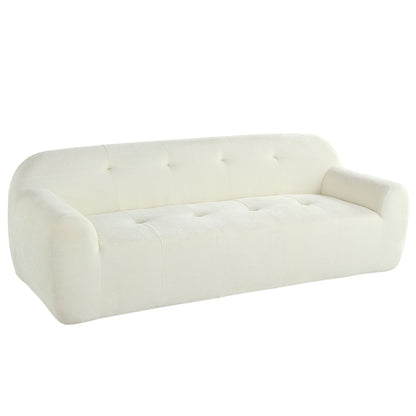Canapé 3 places rembourré en chenille avec accoudoirs ronds, canapé de salon avec coussin capitonné, canapé futon entièrement en éponge compressée