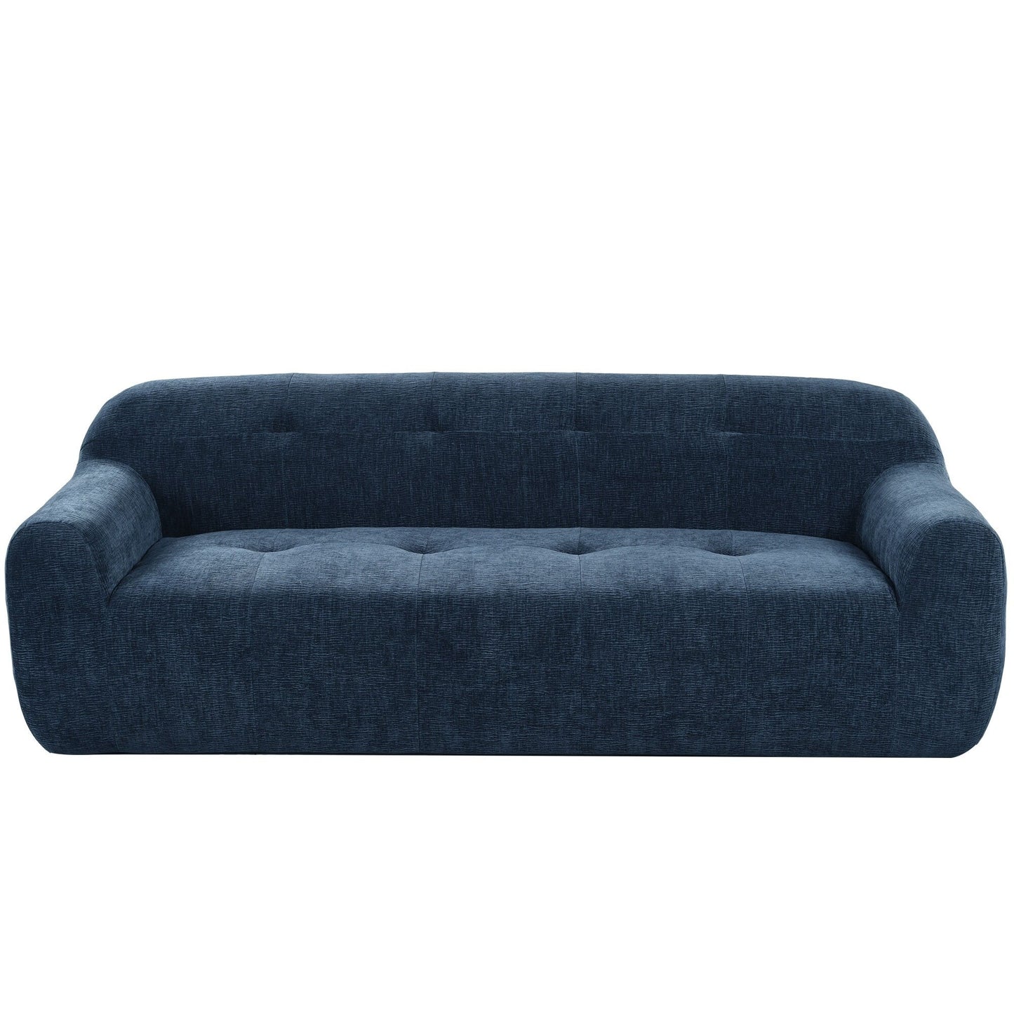 Canapé 3 places rembourré en chenille avec accoudoirs ronds, canapé de salon avec coussin capitonné, canapé futon entièrement en éponge compressée