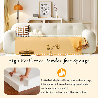 Canapé 3 places rembourré en chenille avec accoudoirs ronds, canapé de salon avec coussin capitonné, canapé futon entièrement en éponge compressée