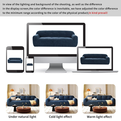 Canapé 3 places rembourré en chenille avec accoudoirs ronds, canapé de salon avec coussin capitonné, canapé futon entièrement en éponge compressée