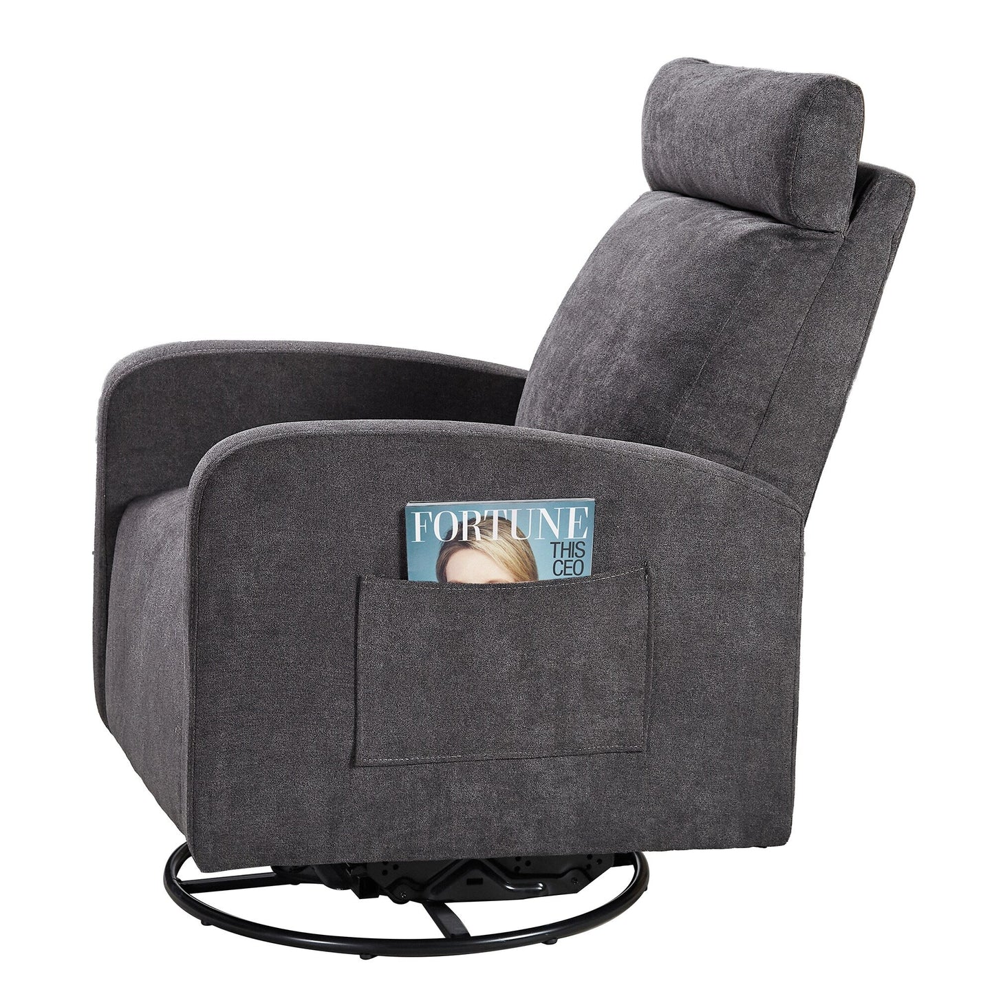 Fauteuil inclinable manuel pivotant à 360° avec coussin épais et poches latérales