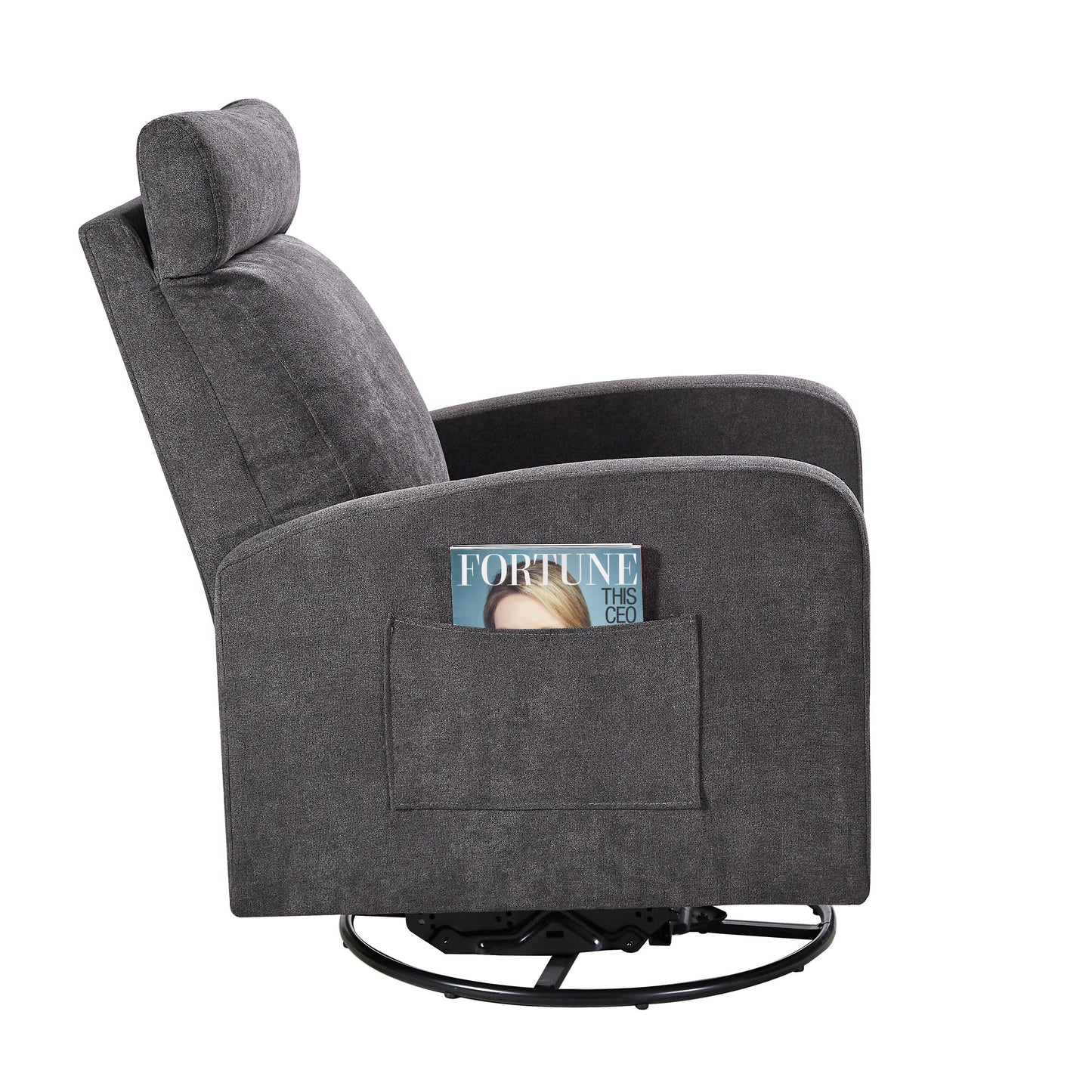 Fauteuil inclinable manuel pivotant à 360° avec coussin épais et poches latérales