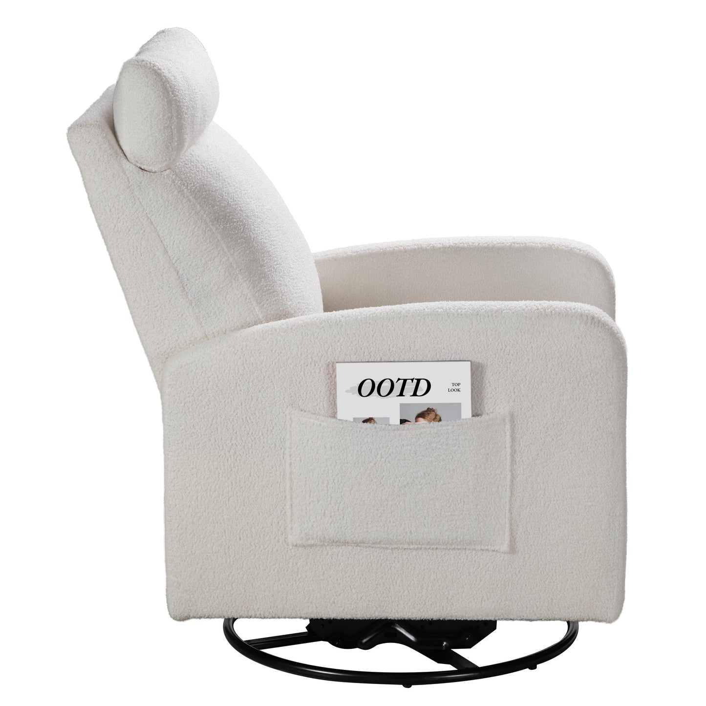 Fauteuil inclinable manuel pivotant à 360° avec coussin épais et poches latérales