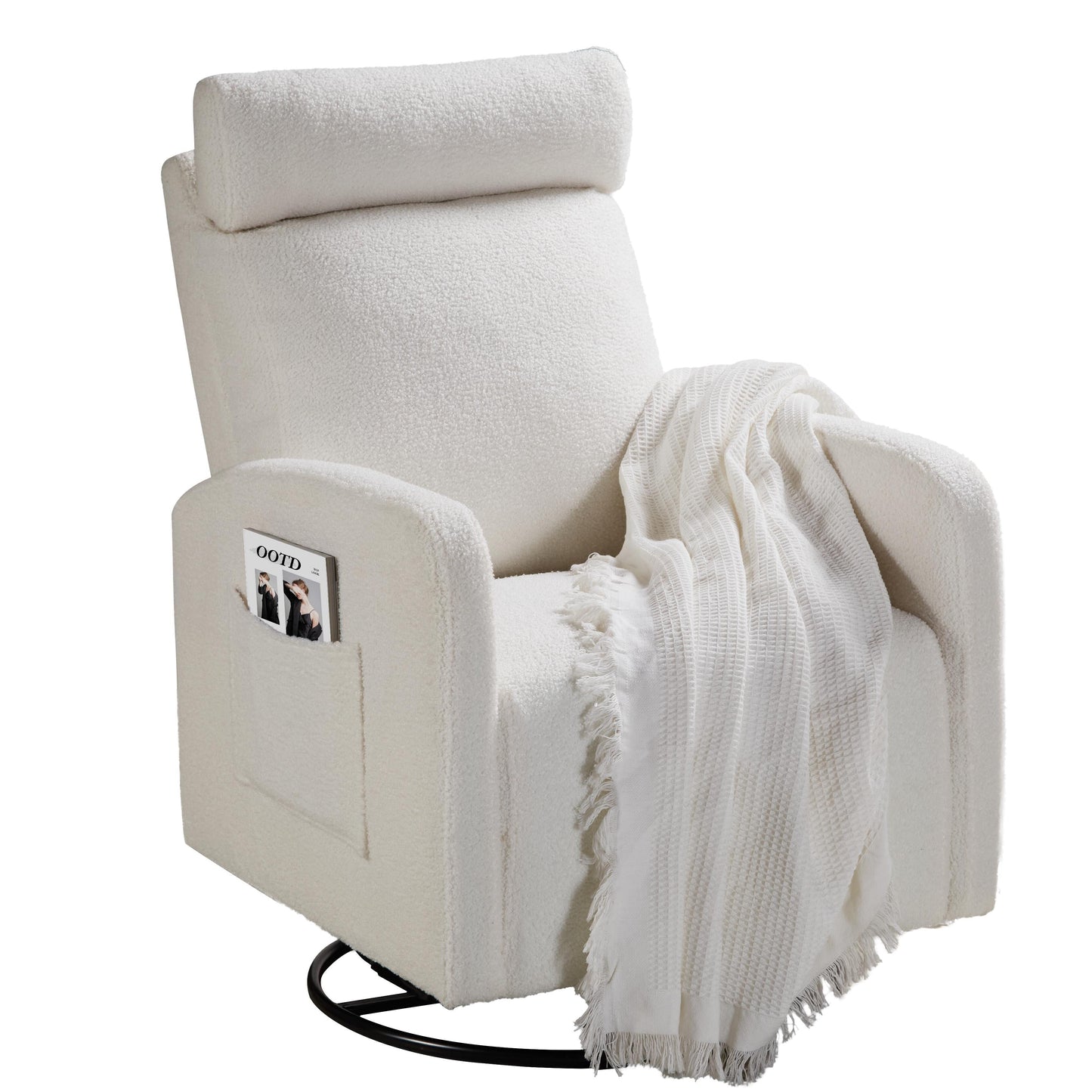 Fauteuil inclinable manuel pivotant à 360° avec coussin épais et poches latérales