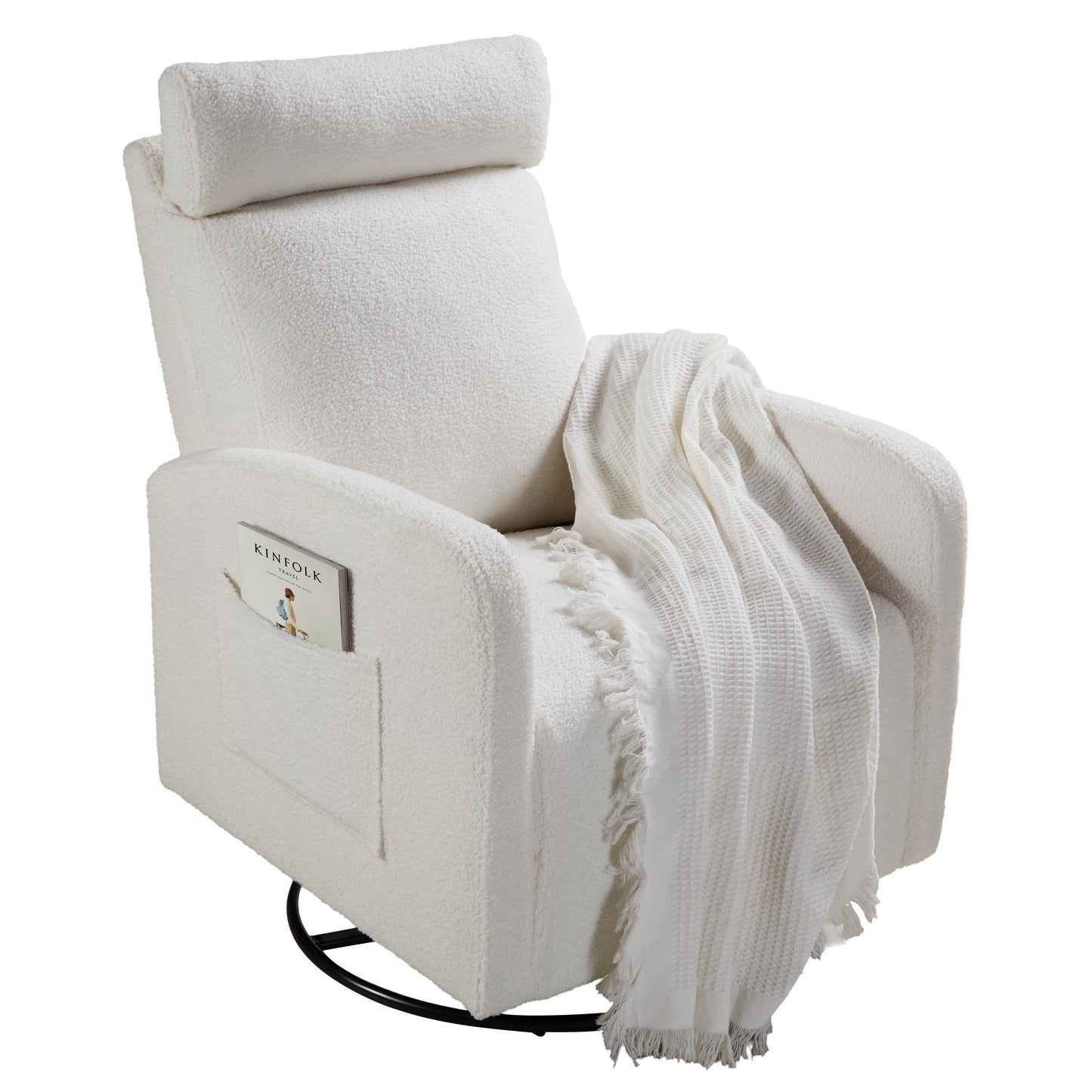 Fauteuil inclinable manuel pivotant à 360° avec coussin épais et poches latérales