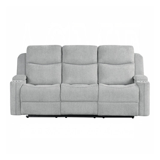 Canapé à mouvement manuel rembourré en chenille avec 2 porte-gobelets, gris clair