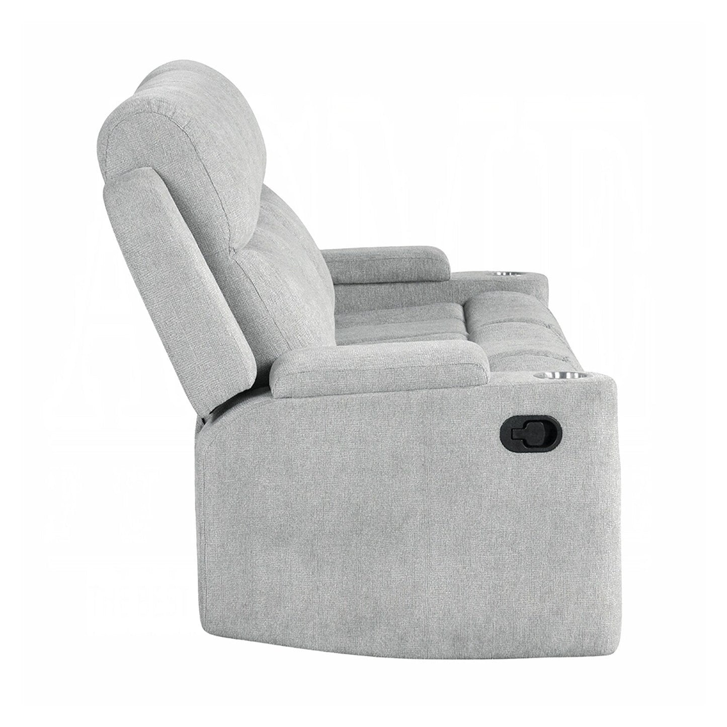 Canapé à mouvement manuel rembourré en chenille avec 2 porte-gobelets, gris clair