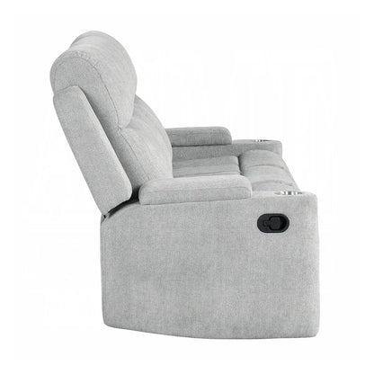 Canapé à mouvement manuel rembourré en chenille avec 2 porte-gobelets, gris clair