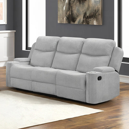 Canapé à mouvement manuel rembourré en chenille avec 2 porte-gobelets, gris clair