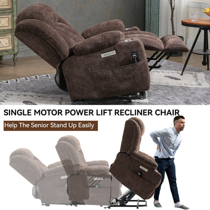 Fauteuil inclinable électrique rembourré en chenille avec massage par vibrations à 8 points, chauffage lombaire, ports USB et Type-C, porte-gobelets
