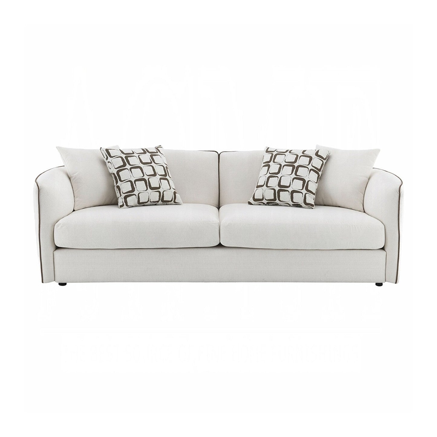 Canapé rembourré en chenille beige avec 4 coussins