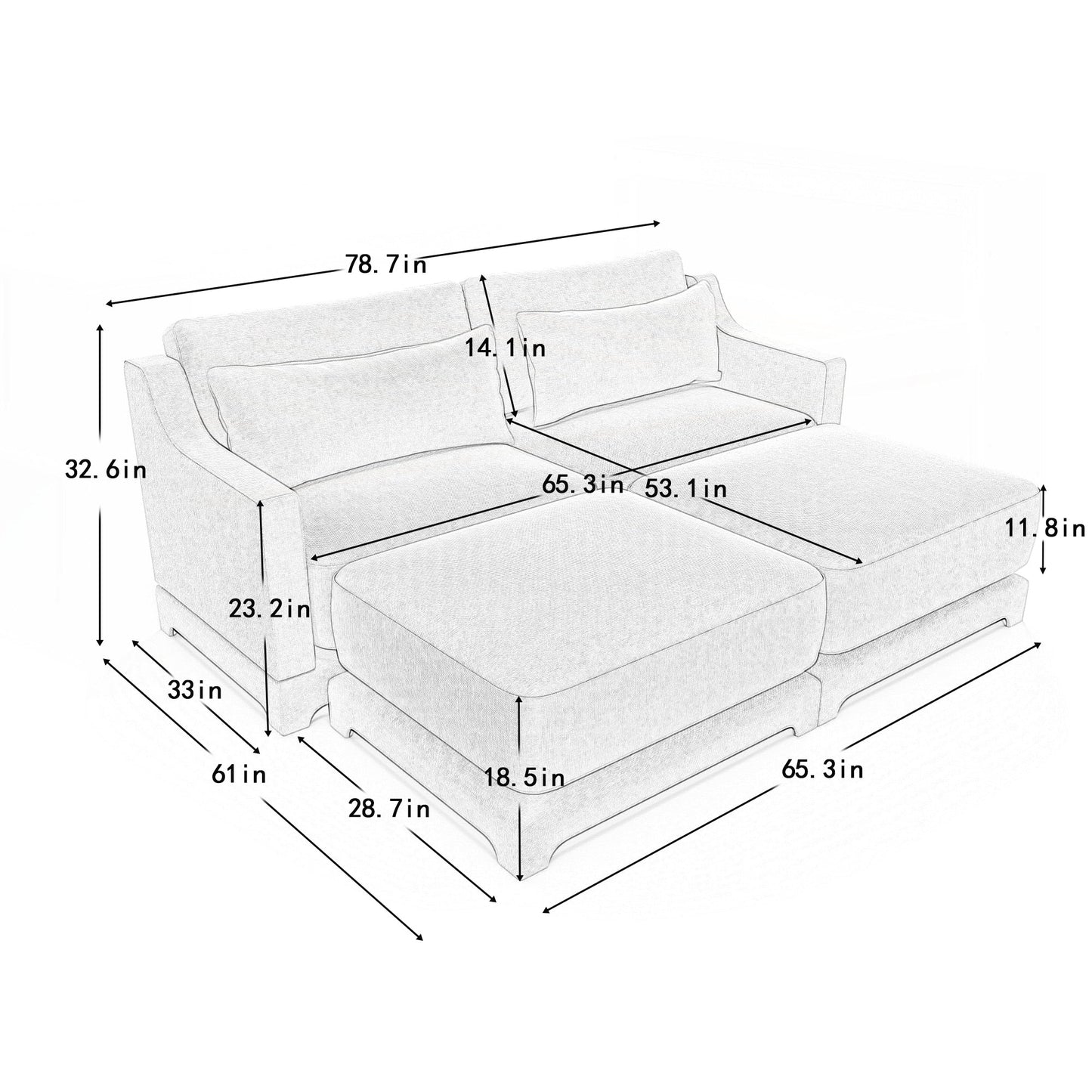 Canapé deux places en tissu chenille