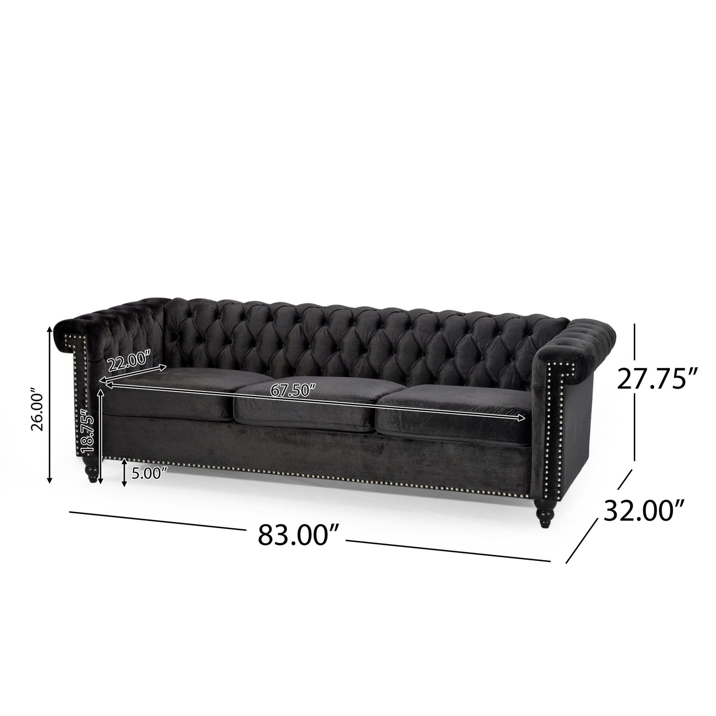 Canapé Chesterfield 3 places avec capitonnage à boutons et clous décoratifs