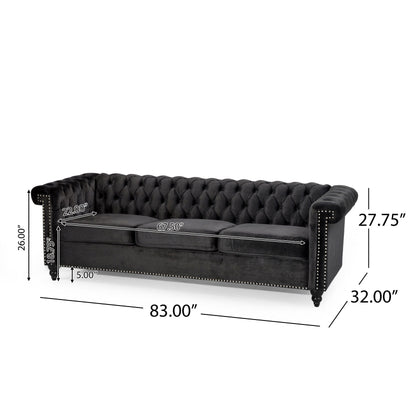 Canapé Chesterfield 3 places avec capitonnage à boutons et clous décoratifs
