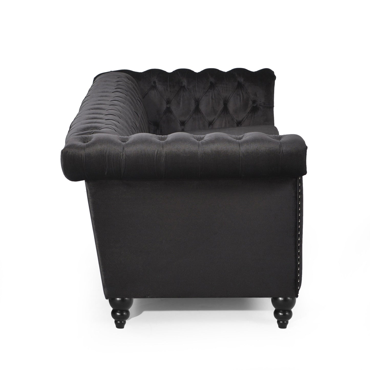 Canapé Chesterfield 3 places avec capitonnage à boutons et clous décoratifs