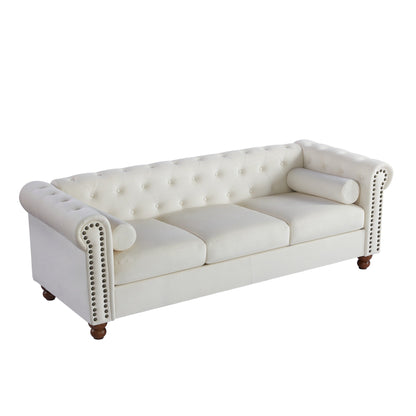 Canapé Chesterfield 3 places capitonné à boutons de 74,5 pouces avec têtes de clous et coussins pour le salon