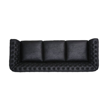 Canapé Chesterfield 3 places capitonné à boutons 84,75 avec clous et pieds en bois pour le salon
