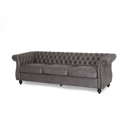 Canapé Chesterfield 3 places capitonné à boutons 84,75 avec clous et pieds en bois pour le salon