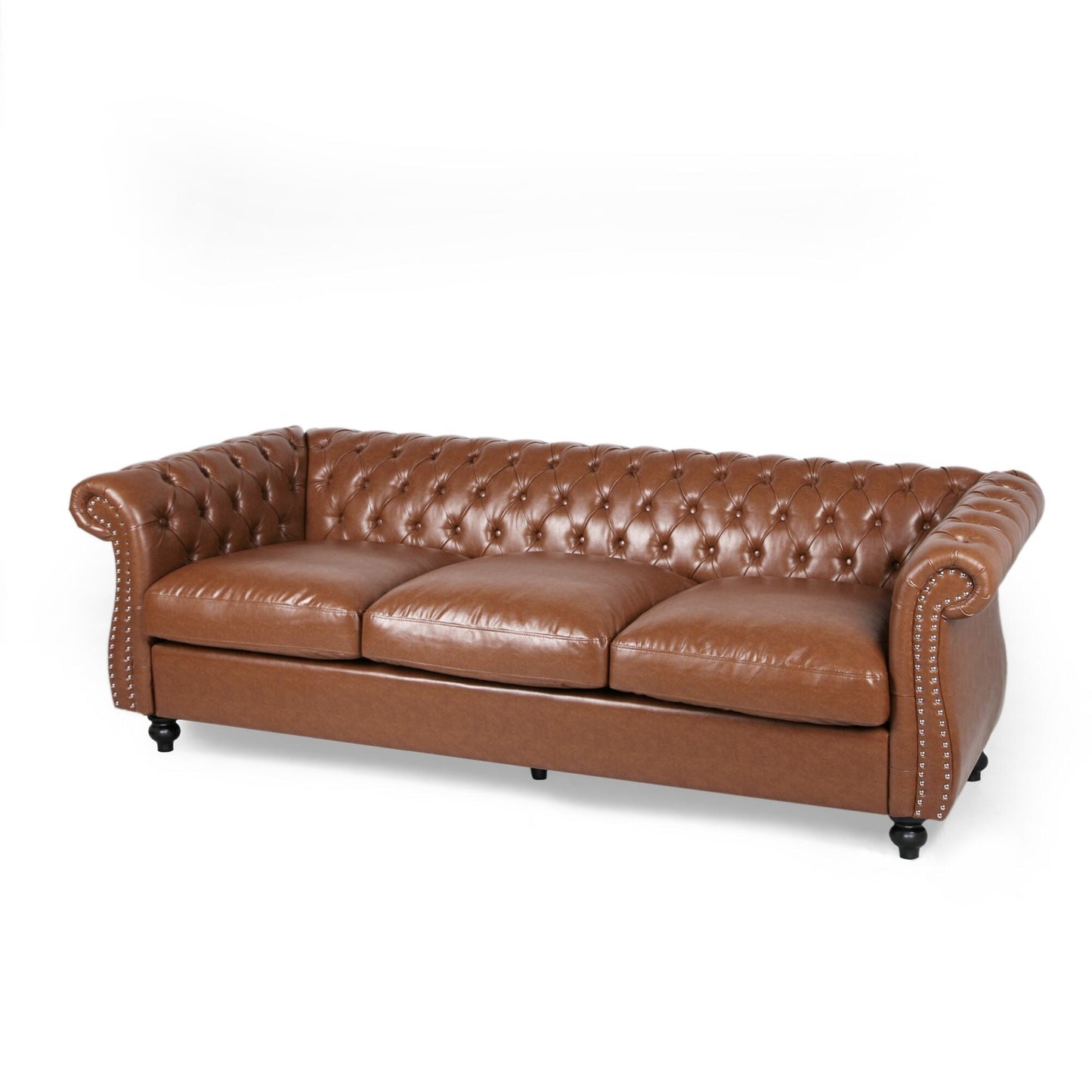 Canapé Chesterfield 3 places capitonné à boutons 84,75 avec clous et pieds en bois pour le salon