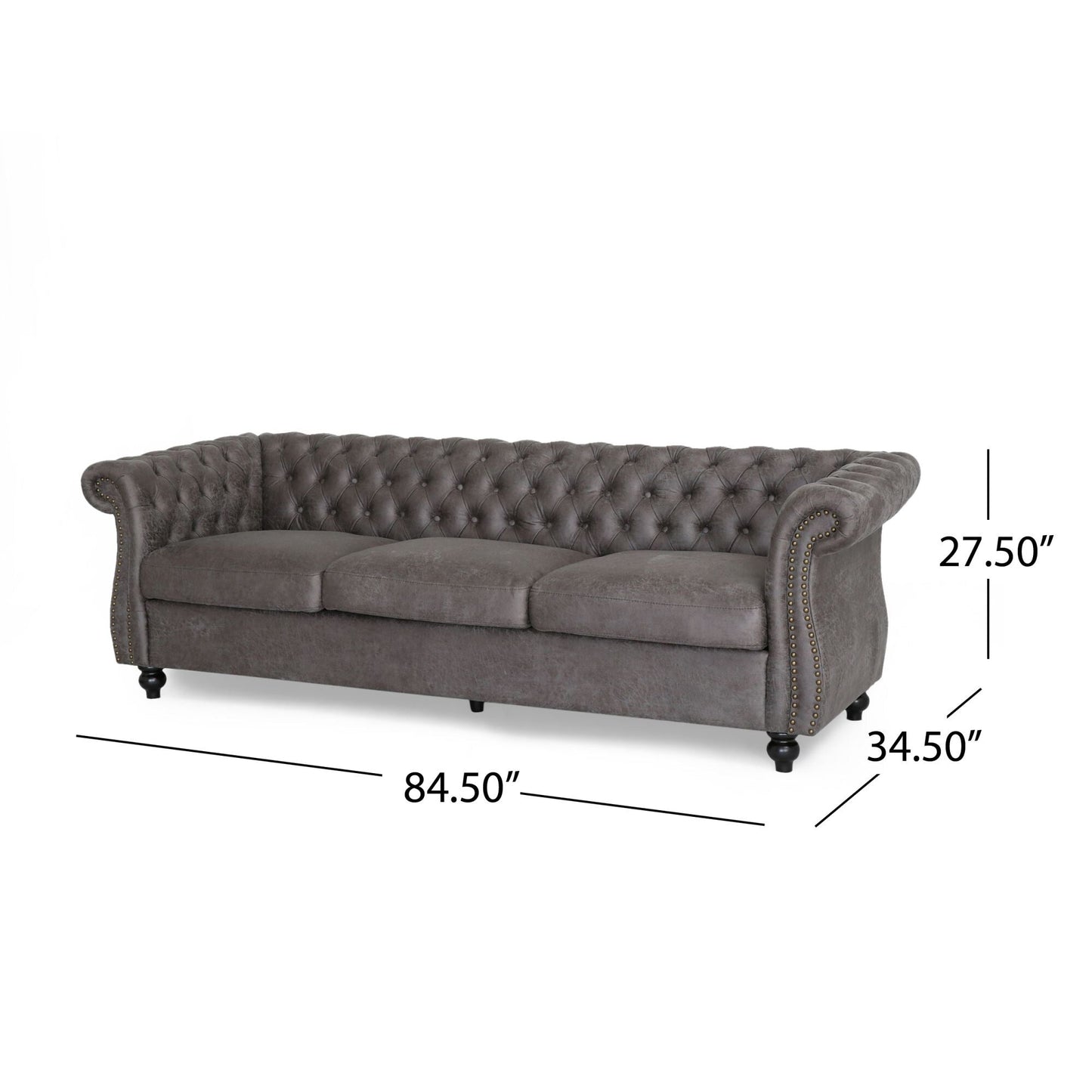 Canapé Chesterfield 3 places capitonné à boutons 84,75 avec clous et pieds en bois pour le salon