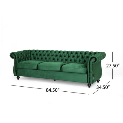 Canapé Chesterfield 3 places capitonné à boutons 84,75 avec clous et pieds en bois pour le salon