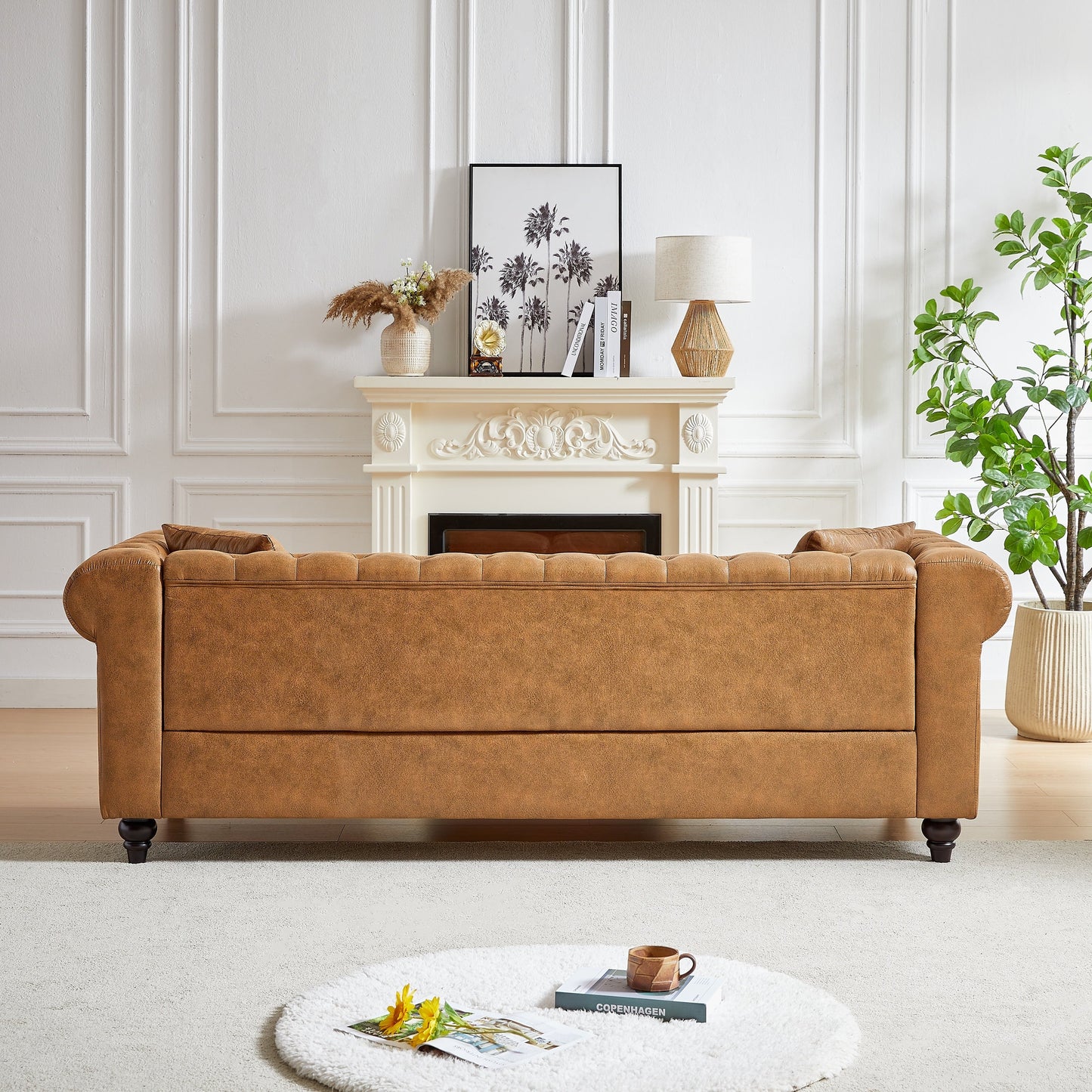 Canapé 3 places Chesterfield 85.5 en tissu technique avec coussins