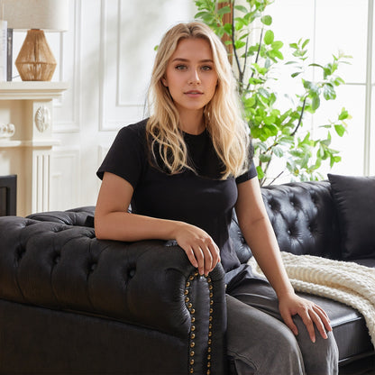 Canapé 3 places Chesterfield 85.5 en tissu technique avec coussins