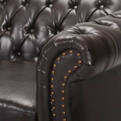 Canapé Chesterfield 3 places capitonné à boutons avec têtes de clous