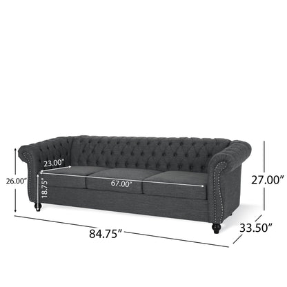 Canapé Chesterfield 3 places capitonné à boutons avec têtes de clous