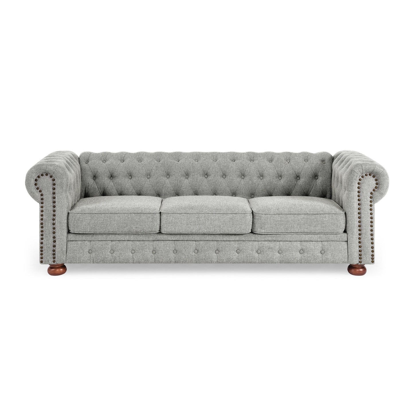 Canapé Chesterfield capitonné 3 places en PU avec accoudoirs à volutes et décoration cloutée