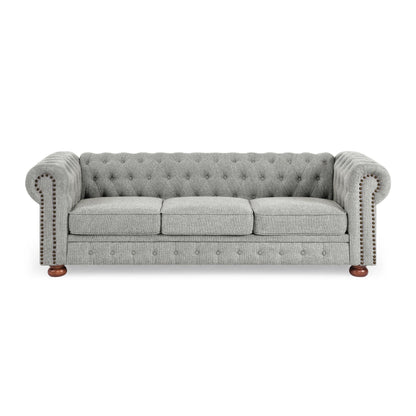 Canapé Chesterfield capitonné 3 places en PU avec accoudoirs à volutes et décoration cloutée