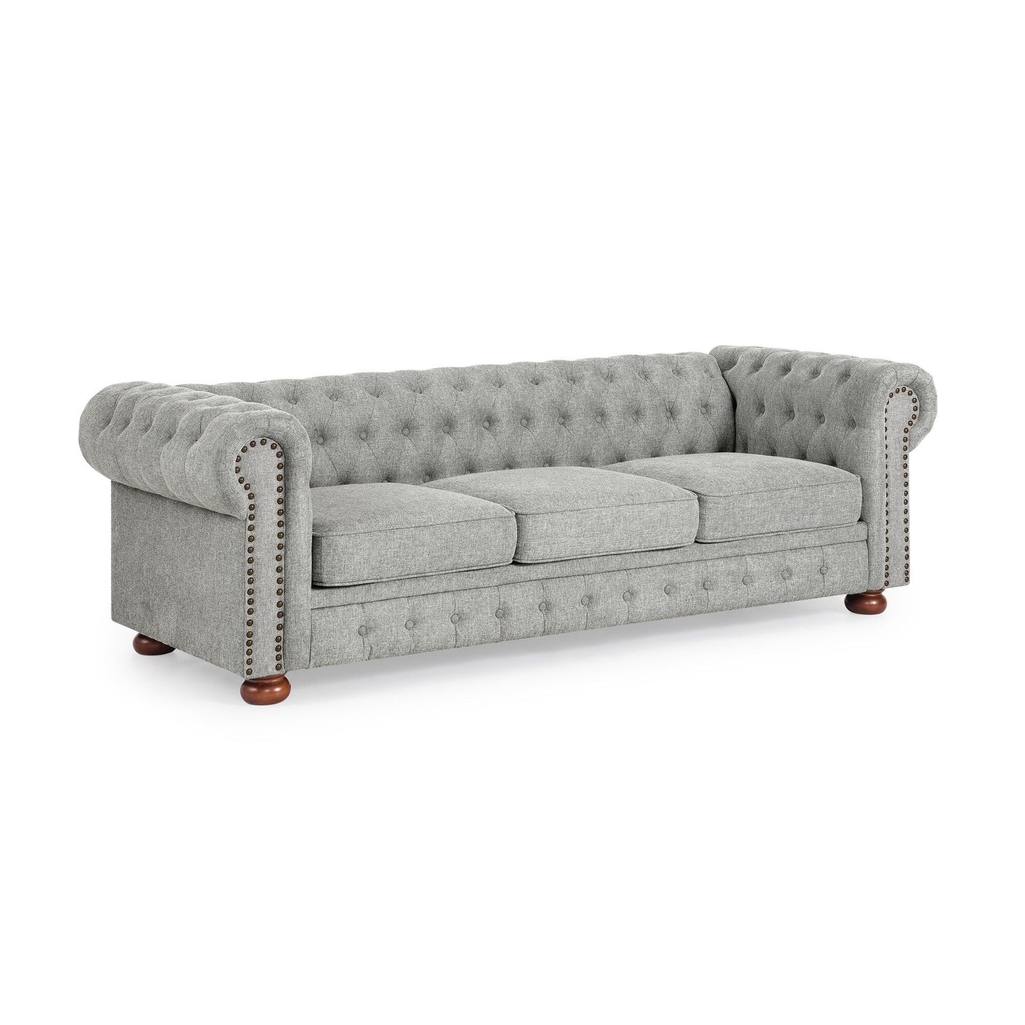 Canapé Chesterfield capitonné 3 places en PU avec accoudoirs à volutes et décoration cloutée