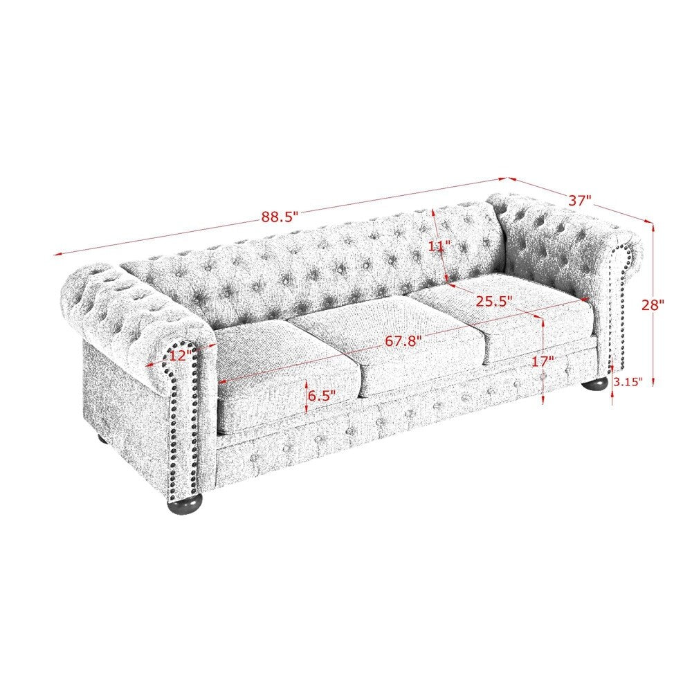 Canapé Chesterfield capitonné rembourré en PU 3 places