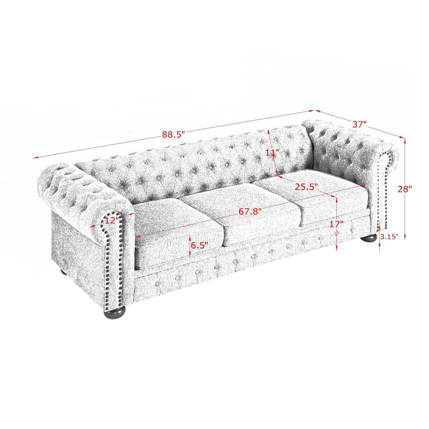 Canapé Chesterfield capitonné rembourré en PU 3 places