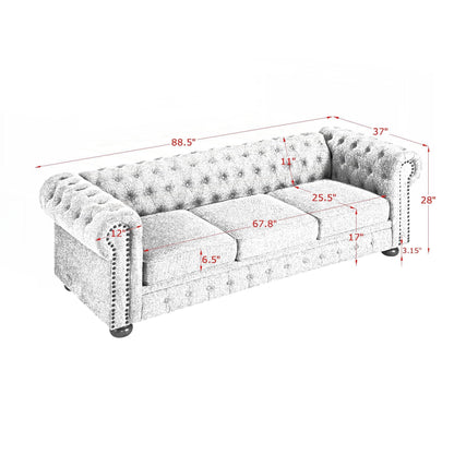 Canapé Chesterfield capitonné rembourré en PU 3 places