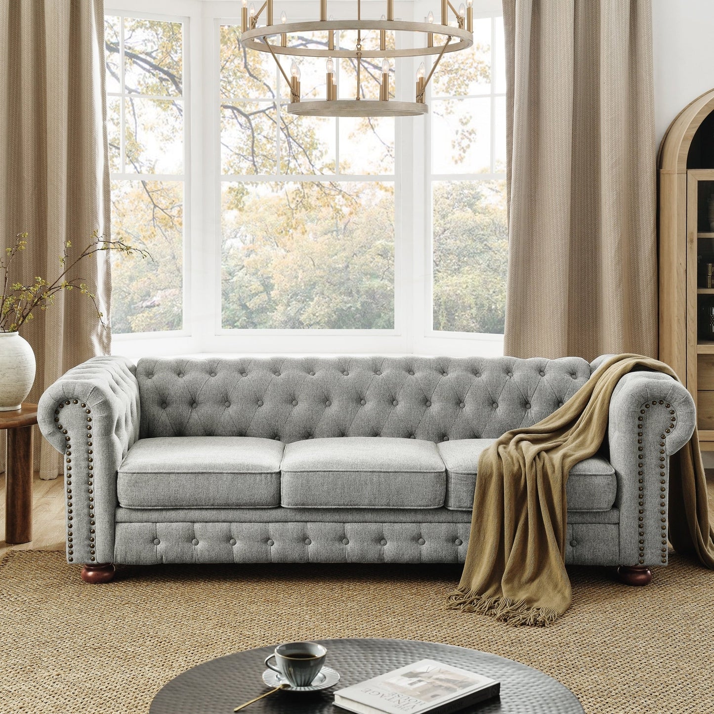 Canapé Chesterfield capitonné rembourré en PU 3 places