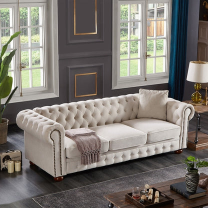 Canapé Chesterfield en tissu lin