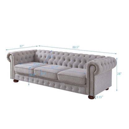 Canapé Chesterfield en tissu lin