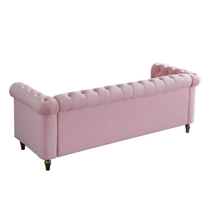 Canapé Chesterfield en velours avec bordure en bande dorée