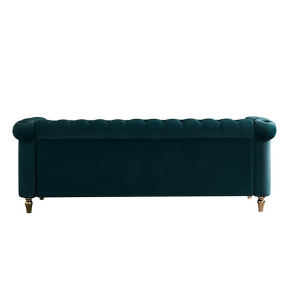 Canapé Chesterfield en velours avec bordure en bande dorée