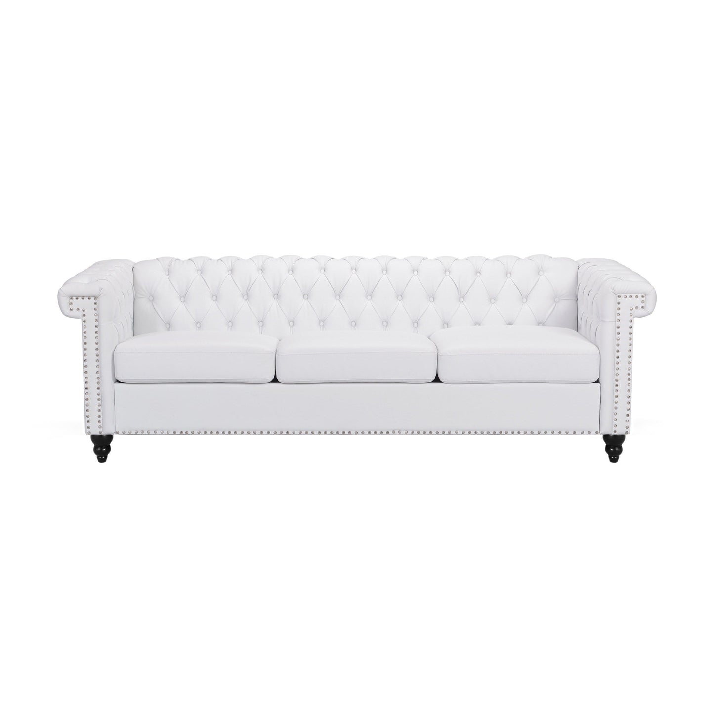 Canapé Chis, Chesterfield profond, capitonné, similicuir blanc, 83 pouces